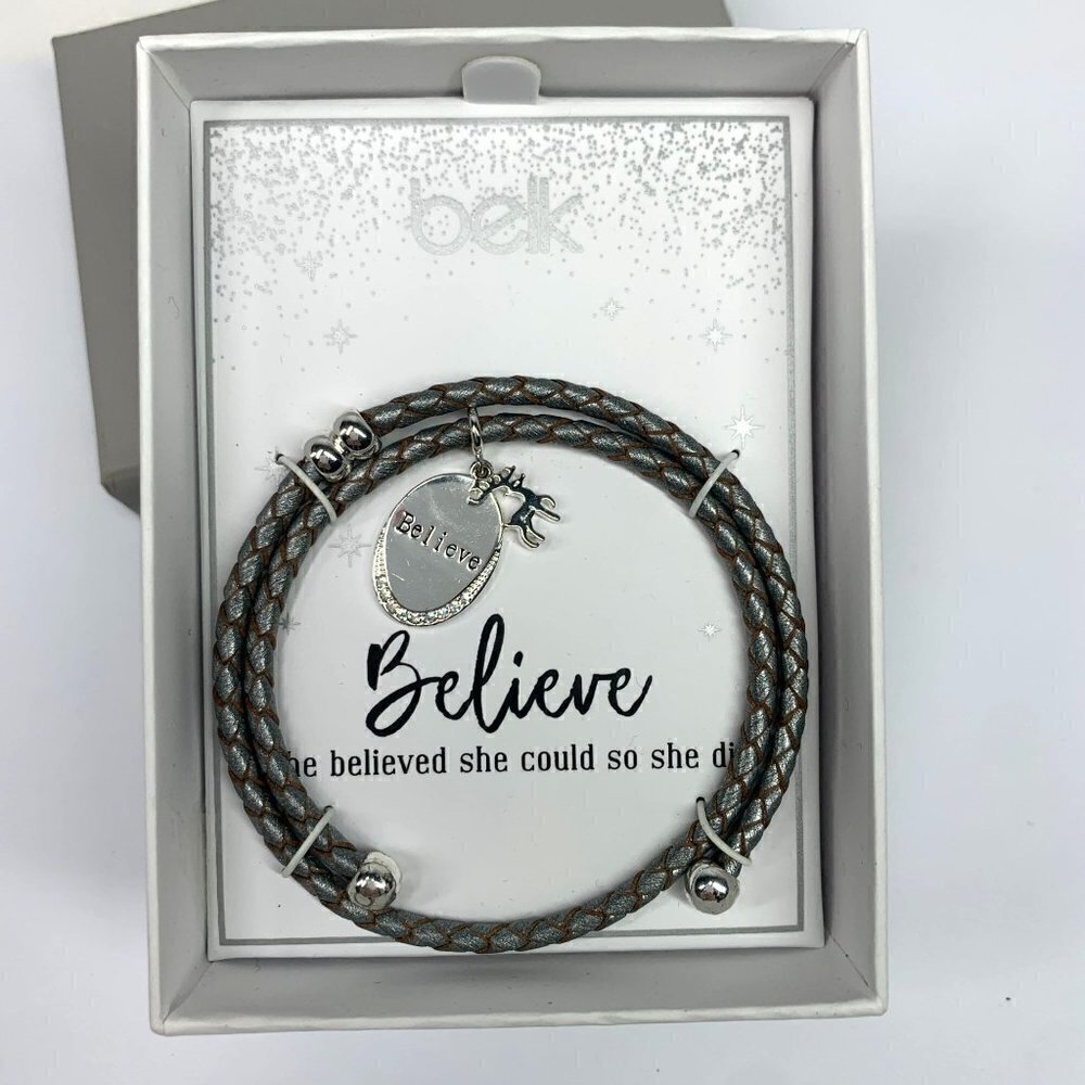 Belk She Believed She Could Braided Wrap Charm Bracelet w/Deer Charm Silver NIB